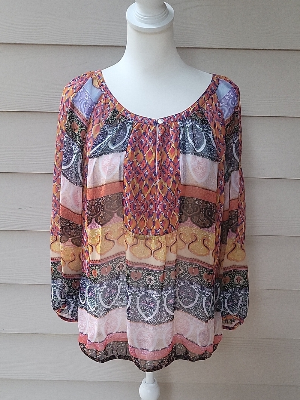 New Directions Womens Polyster Paisley Geometric Blouse Size Large
